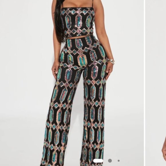 Fashion Nova Pants - Fashion Nova Two Piece Sequin Sexy Set Cropped Top